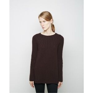 The Row Ede Ribbed Cashmere Silk Blend Sweater in Dark Walnut